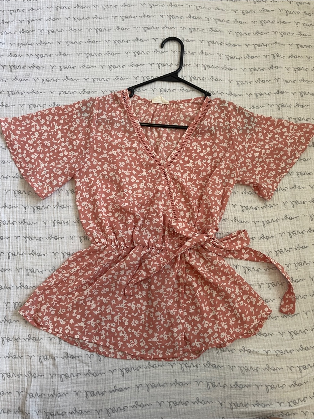 Dusty Rose Floral Tie-Waist Blouse